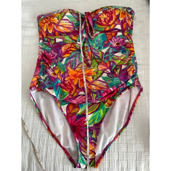 Lauren Ralph Lauren Tropical Floral Convertible One Piece Swimsuit Tummy Control - Picture 8 of 11